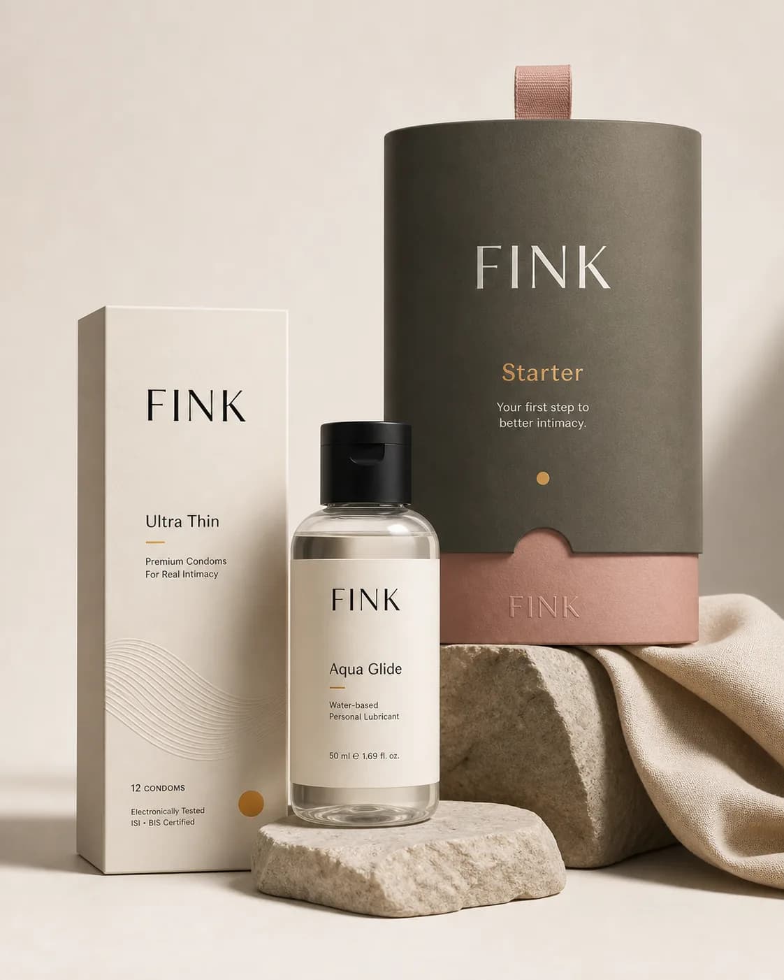 Fink Ultra Thin, Aqua Glide, and Starter kit product still life